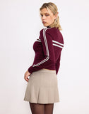 Image of Talisa Zip Through Jacket in Maroon with White Stripe