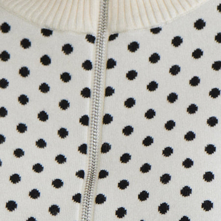 Talisa Zip Through Knit Jacket in Tiny Polka Ivory