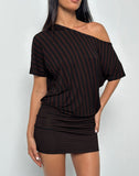 Image of Talita Mini Dress in Diagonal and Mini Stripe Maroon