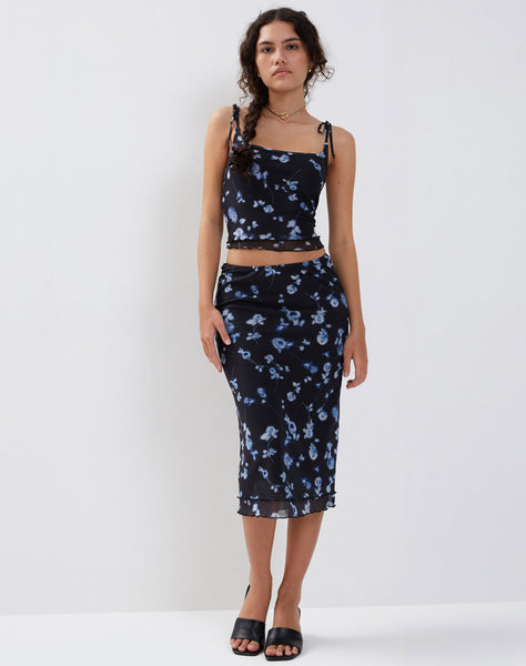 Image of Tamari Tie Detail Mesh Vest Top in Diffused Floral Navy