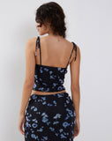 Image of Tamari Tie Detail Mesh Vest Top in Diffused Floral Navy