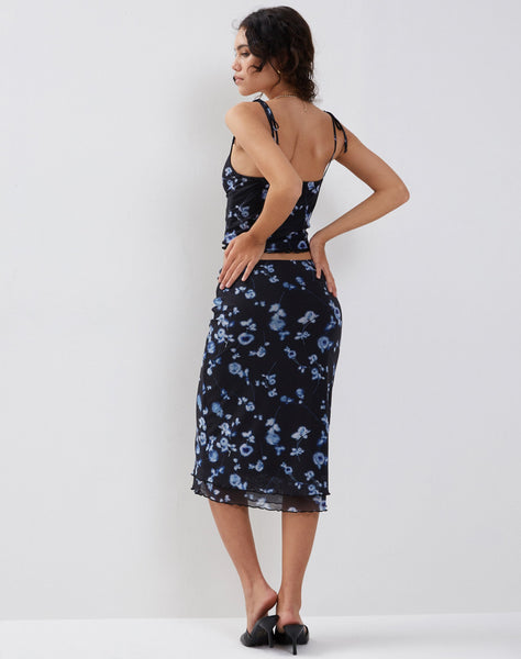 Image of Tamari Tie Detail Mesh Vest Top in Diffused Floral Navy