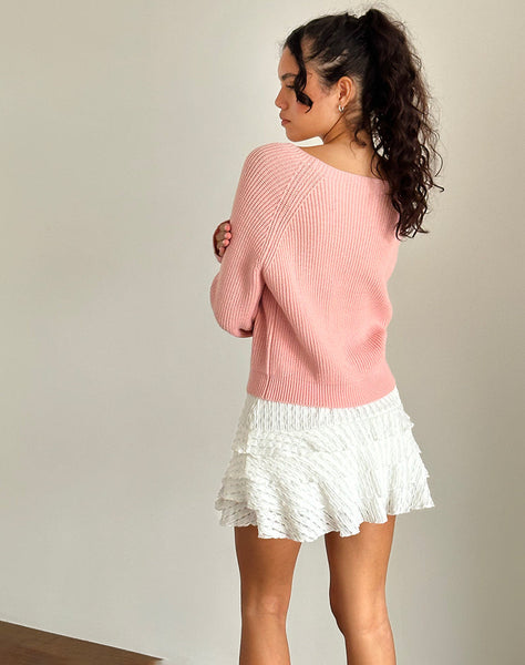 Image of Tami Jumper in Knit Pink with White Bow Embroidery