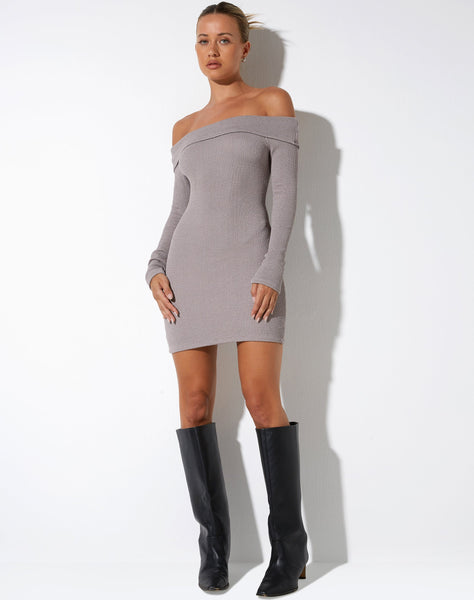 image of Tamsin Long Sleeve Dress in Jacquard Rib Tan