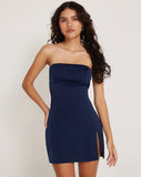 Image of Tannesa Bandeau Mini Dress in Satin Midnight Navy Blue