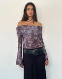 Image of Noelle Bardot Top in Botanic Sketch Purple