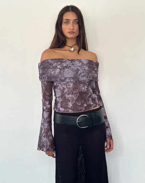 Image of Noelle Bardot Top in Botanic Sketch Purple