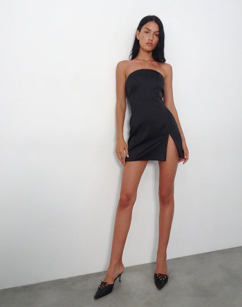 Image of Tannesa Bandeau Mini Dress in Black Satin