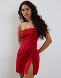 Image of Tannesa Bandeau Mini Dress in Deep Red Satin