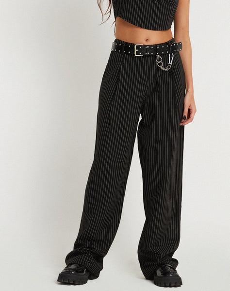 Image of Saskira Wide Leg Trouser in Pinstripe Black