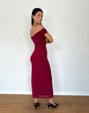 Image of Tarna Bardot Maxi Dress in Mesh Burgundy