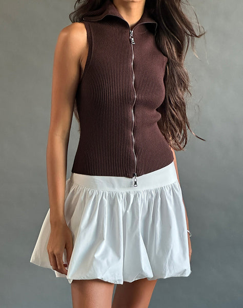 Image of Tarni Highneck Fold Over Tank Top in Brown