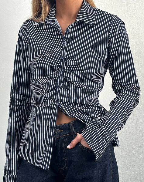 Image of Tarsi Fitted Shirt in Mono Stripe Navy