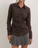 Image of Tarsi Fitted Shirt in Mono Pinstripe Chocolate