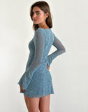 Image of Tatyana Mini Dress in Grunge Floral Blue Grey