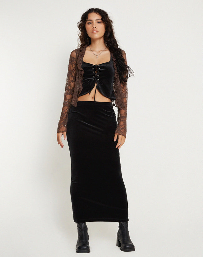 Image of Tulus Maxi Skirt in Black Velvet