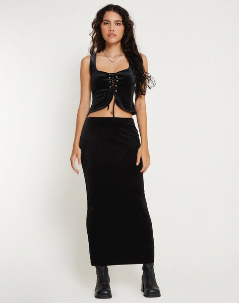 Image of Tulus Maxi Skirt in Black Velvet