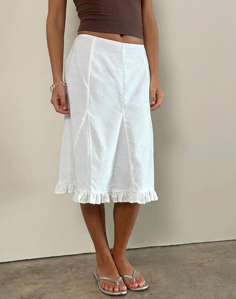 Image of Tausi Pleated Midi Skirt in Off White Linen