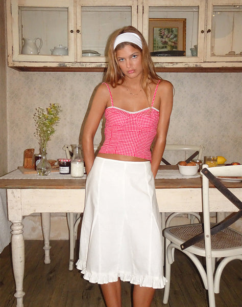 Image of Tausi Pleated Midi Skirt in Off White Linen