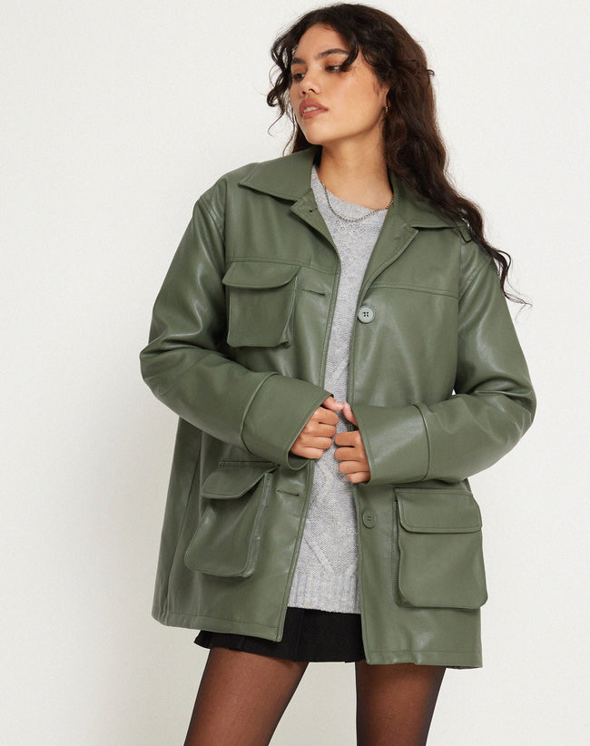 image of Tavira Jacket in PU Military Green