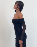 Image of Terika Bardot Long Sleeve Maxi Dress in Mesh Black