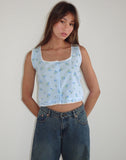 image of Ternya Top in Blue Flower Gingham