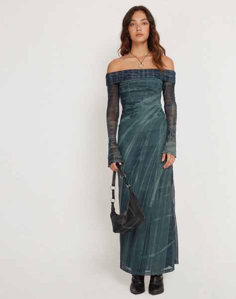 image of Terra Bardot Midi Dress in Cityscape Green