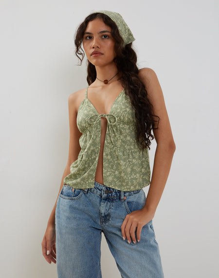 Tezza Tie Front Cami Top in Dark Wild Flower Cantaloupe