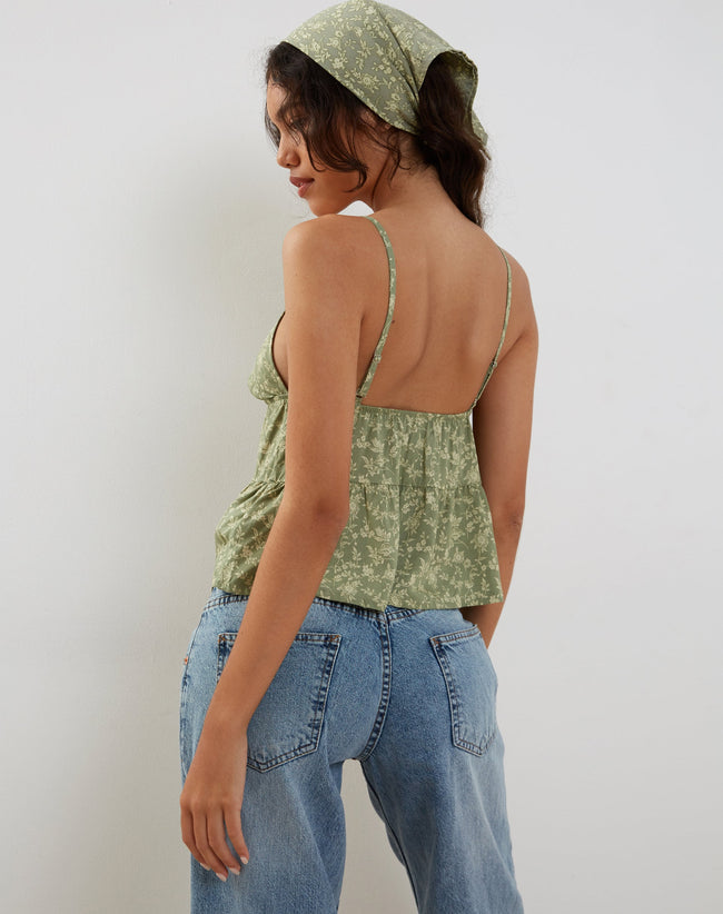 Image of Tezza Tie Front Cami Top in Ditsy Floral Green