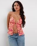 Image of Tezza Tie Front Cami Top in Dark Wild Flower Cantaloupe