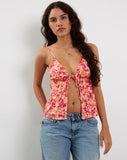 Image of Tezza Tie Front Cami Top in Dark Wild Flower Cantaloupe