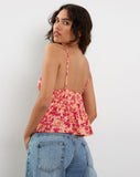 Image of Tezza Tie Front Cami Top in Dark Wild Flower Cantaloupe