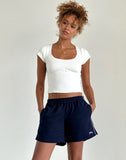 Image of Thera Short in Navy with White Piping with M Emb