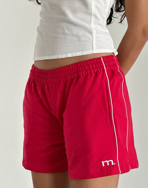 image of Thera Shorts in Tango Red with Off White Piping and M Emb