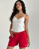 image of Thera Shorts in Tango Red with Off White Piping and M Emb