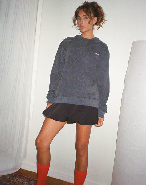 Image of Tillie Jumper in Black Wash with Off White 'MOTEL' Embroidery