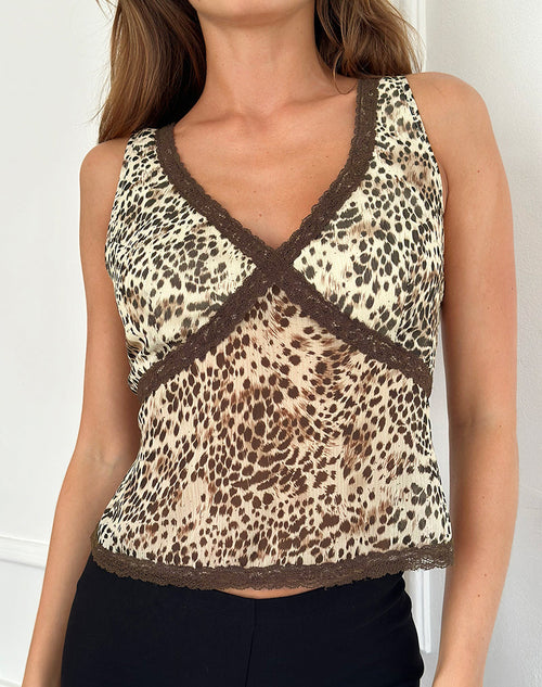 Image of Timmy Top in Wild Leopard with Brown Lace