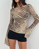 Image of Tineko Off Shoulder Long Sleeve Top in Wild Animal Neutral