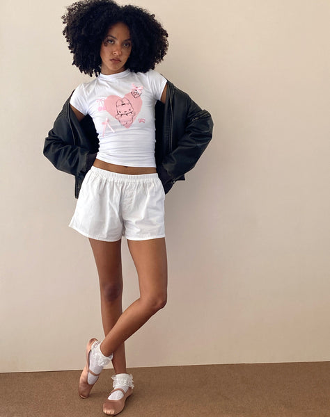 Image of Tiona Cropped Tee in White with Love Bunny Print and Embroidery