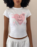 Image of Tiona Cropped Tee in White with Love Bunny Print and Embroidery