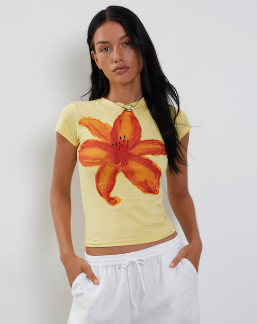 image of Tiona Baby Tee in Lemonade with Summer Flower Print