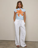 Image of Tiona Tee in Blue with Orange Painted Flower