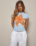 Image of Tiona Tee in Blue with Orange Painted Flower