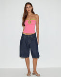 Image of Tiria Cutout Bandeau Top in Bubble Gum with Leaf Green Binding