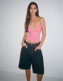 Image of Tiria Cutout Bandeau Top in Bubble Gum with Leaf Green Binding
