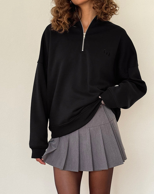 Image of Tirma High Neck Jumper in Tonal Black with M Embroidery