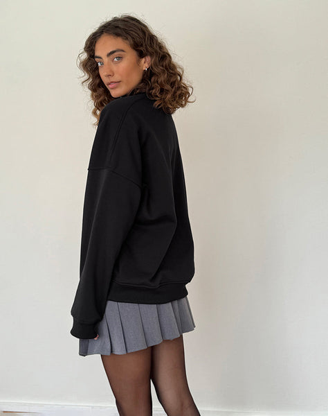 Image of Tirma High Neck Jumper in Tonal Black with M Embroidery