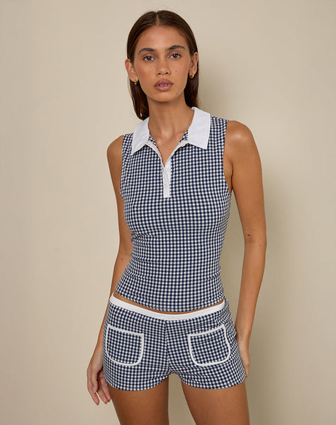 Image of Tisuka Polo Top in Seersucker Gingham Navy