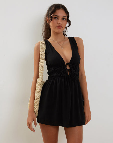 Codami Halterneck Mini Dress in Lace Black