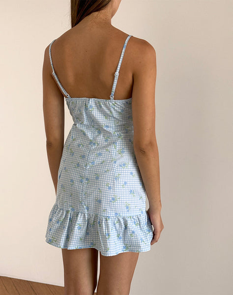 image of Tivata Mini Dress in Blue Flower Gingham